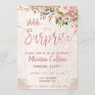 Surprise Party invitation, floral string lights 60 Invitation