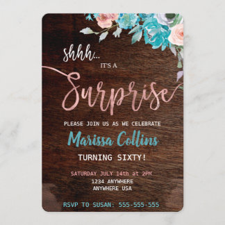 Surprise Party invitation, floral string lights 60 Invitation