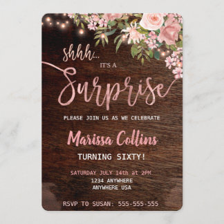Surprise Party invitation, floral string lights Invitation