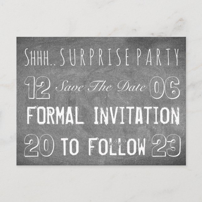 Surprise Party Invitation Save The Date Chalkboard (Front)