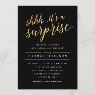 Surprise Party Invitations - Modern Gold Glitter