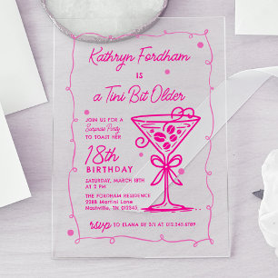 SURPRISE PARTY Pink Doodle Martini 18th Birthday Acrylic Invitations