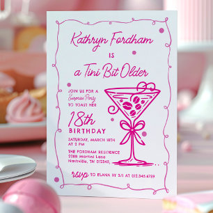 SURPRISE PARTY Pink Doodle Martini 18th Birthday Invitation