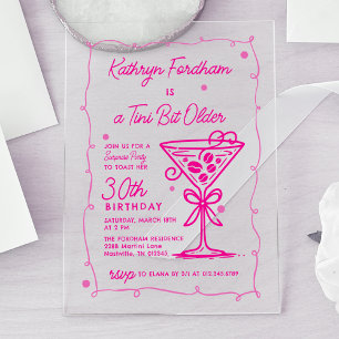 SURPRISE PARTY Pink Doodle Martini 30th Birthday Acrylic Invitations