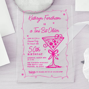 SURPRISE PARTY Pink Doodle Martini 50th Birthday Acrylic Invitations