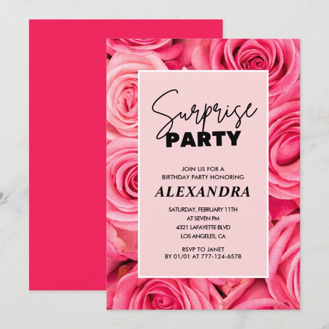 Surprise party Pink Floral 42nd birthday Invitation (Front/Back)