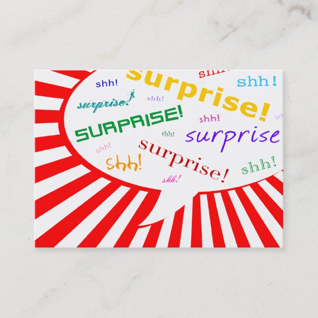 surprise party talking bubble business card (Front)