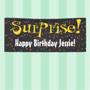 Surprise party with confetti banner