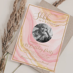 SURPRISE Photo 50th Birthday Blush Pink Marble  Invitation
