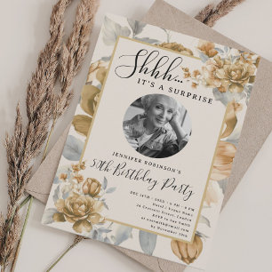 SURPRISE Photo 50th Birthday Garden in Bloom Gold Invitation