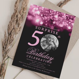 SURPRISE Photo 50th Birthday Hot Pink Midnight  Invitation