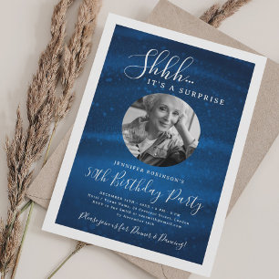 SURPRISE Photo 50th Birthday Party Blue Glam Invitation
