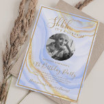 SURPRISE Photo 50th Birthday Party Blue Marble  Invitation<br><div class="desc">An elegant "50th Birthday" party invitation design with personalized photo,  modern typography and a faux sparkling Marble background.</div>