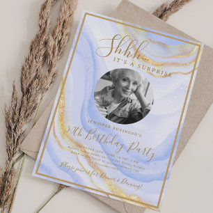 SURPRISE Photo 50th Birthday Party Blue Marble  Invitation
