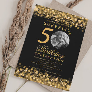 SURPRISE Photo 50th Birthday Party Gold Lights Invitation