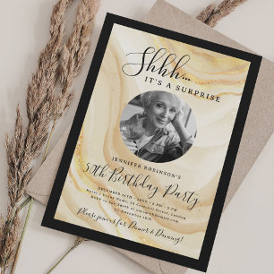 SURPRISE Photo 50th Birthday Party Gold Marble  Invitation