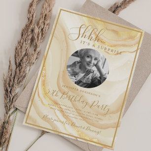 SURPRISE Photo 50th Birthday Party Gold Marble  Invitation