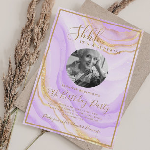 SURPRISE Photo 50th Birthday Party Purple Marble  Invitation