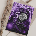 SURPRISE Photo 50th Birthday Purple Glam Lights Invitation<br><div class="desc">An elegant "50th Birthday" party invitation design with personalised photo,  modern typography and a string lights background.</div>