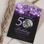 SURPRISE Photo 50th Birthday Purple Midnight  Invitation<br><div class="desc">An elegant "50th Birthday" party invitation design with personalised photo,  modern typography and a string lights background.</div>