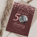 SURPRISE Photo 50th Birthday Rose Gold Burgundy  Invitation<br><div class="desc">An elegant "50th Birthday" party invitation design with personalised photo,  modern typography and glitter confetti background.</div>