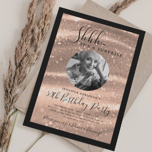 SURPRISE Photo 50th Birthday Rose Gold Glam  Invitation