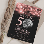 SURPRISE Photo 50th Birthday Rose Gold Midnight  Invitation<br><div class="desc">An elegant "50th Birthday" party invitation design with personalised photo,  modern typography and a string lights background.</div>