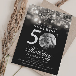 SURPRISE Photo 50th Birthday Silver Midnight  Invitation