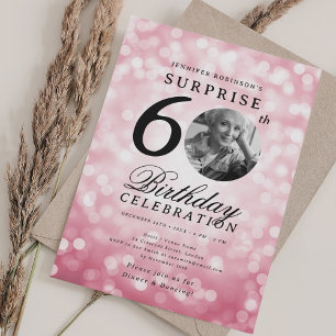 SURPRISE Photo 60th Birthday Blush Pink Bokeh Invitation