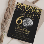 SURPRISE Photo 60th Birthday Gold Confetti Black Invitation<br><div class="desc">An elegant "60th Birthday" party invitation design with personalised photo,  modern typography and glitter confetti background.</div>