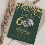 SURPRISE Photo 60th Birthday Gold Confetti Green Invitation<br><div class="desc">An elegant "60th Birthday" party invitation design with personalised photo,  modern typography and glitter confetti background.</div>