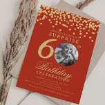 SURPRISE Photo 60th Birthday Gold Confetti Red Invitation<br><div class="desc">An elegant "60th Birthday" party invitation design with personalised photo,  modern typography and glitter confetti background.</div>