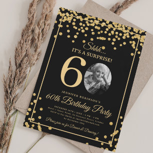 SURPRISE Photo 60th Birthday Gold Glitter Confetti Invitation