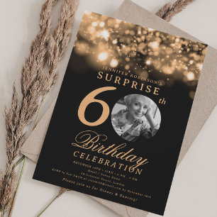 SURPRISE Photo 60th Birthday Gold Midnight Glam Invitation