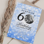SURPRISE Photo 60th Birthday Navy Blue Bokeh Invitation<br><div class="desc">An elegant "60th Birthday" party invitation design with personalised photo,  modern typography and a bokeh lights background.</div>