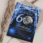 SURPRISE Photo 60th Birthday Navy Blue Glam Lights Invitation<br><div class="desc">An elegant "60th Birthday" party invitation design with personalised photo,  modern typography and a string lights background.</div>