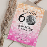SURPRISE Photo 60th Birthday Orange Pink Bokeh Invitation<br><div class="desc">An elegant "60th Birthday" party invitation design with personalised photo,  modern typography and a bokeh lights background.</div>