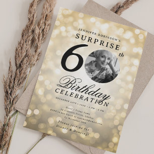 SURPRISE Photo 60th Birthday Party Gold Bokeh Invitation