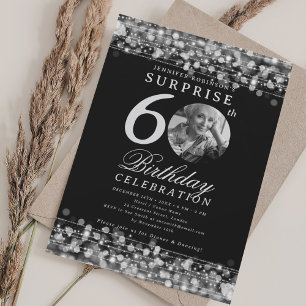 SURPRISE Photo 60th Birthday Party Silver Lights Invitation