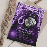 SURPRISE Photo 60th Birthday Purple Glam Lights Invitation<br><div class="desc">An elegant "60th Birthday" party invitation design with personalised photo,  modern typography and a string lights background.</div>