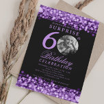 SURPRISE Photo 60th Birthday Purple Lights Invitation<br><div class="desc">An elegant "60th Birthday" party invitation design with personalised photo,  modern typography and a string lights background.</div>