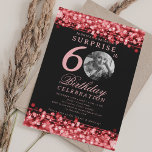 SURPRISE Photo 60th Birthday Red Lights Invitation<br><div class="desc">An elegant "60th Birthday" party invitation design with personalised photo,  modern typography and a string lights background.</div>