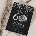 SURPRISE Photo 60th Birthday Silver Confetti Black Invitation<br><div class="desc">An elegant "60th Birthday" party invitation design with personalised photo,  modern typography and glitter confetti background.</div>