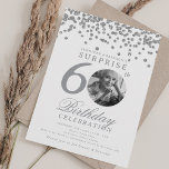 SURPRISE Photo 60th Birthday Silver Confetti Invitation<br><div class="desc">An elegant "60th Birthday" party invitation design with personalised photo,  modern typography and glitter confetti background.</div>