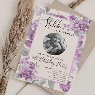 SURPRISE Photo 70th Birthday Bloom Blush Pink  Invitation
