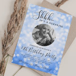 SURPRISE Photo 70th Birthday Blue Bokeh Invitation<br><div class="desc">An elegant "70th Birthday" party invitation design with personalized photo,  modern typography and a bokeh lights background.</div>