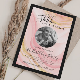 SURPRISE Photo 70th Birthday Blush Pink Marble  Invitation