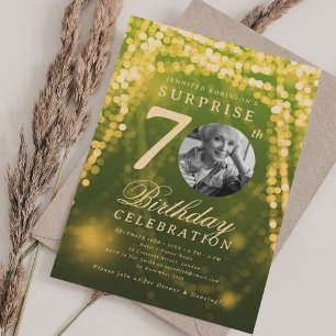 SURPRISE Photo 70th Birthday Gold Green Glam Invitation