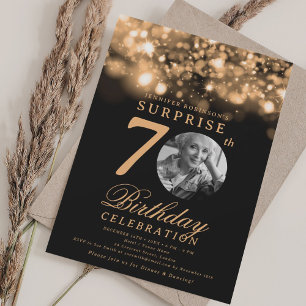 SURPRISE Photo 70th Birthday Gold Midnight Glam  Invitation