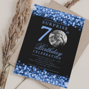 SURPRISE Photo 70th Birthday Navy Blue Lights Invitation